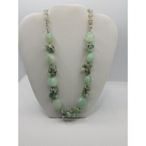 Beautiful Green Statement Bib Necklace Chunky Stone  Adjustable 18"